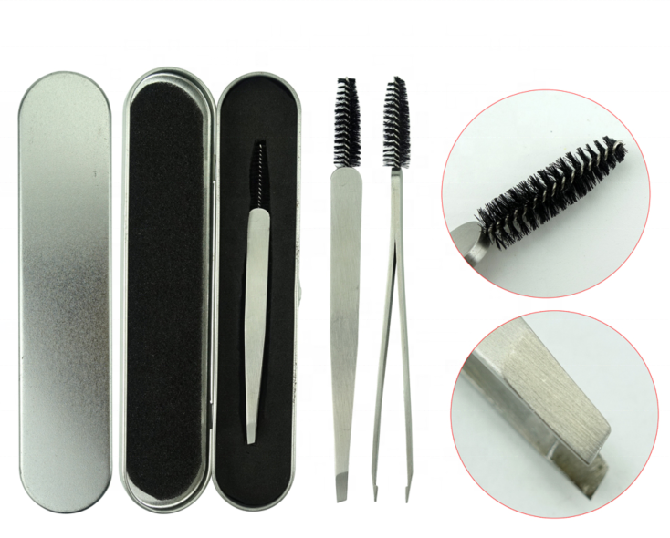 New design eyebrow brush custom eyelash tweezers cosmetic tools eyelash with case