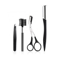 Beginner 4pcs Black Sharp Eyebrow Razor Tweezers Set With Brush